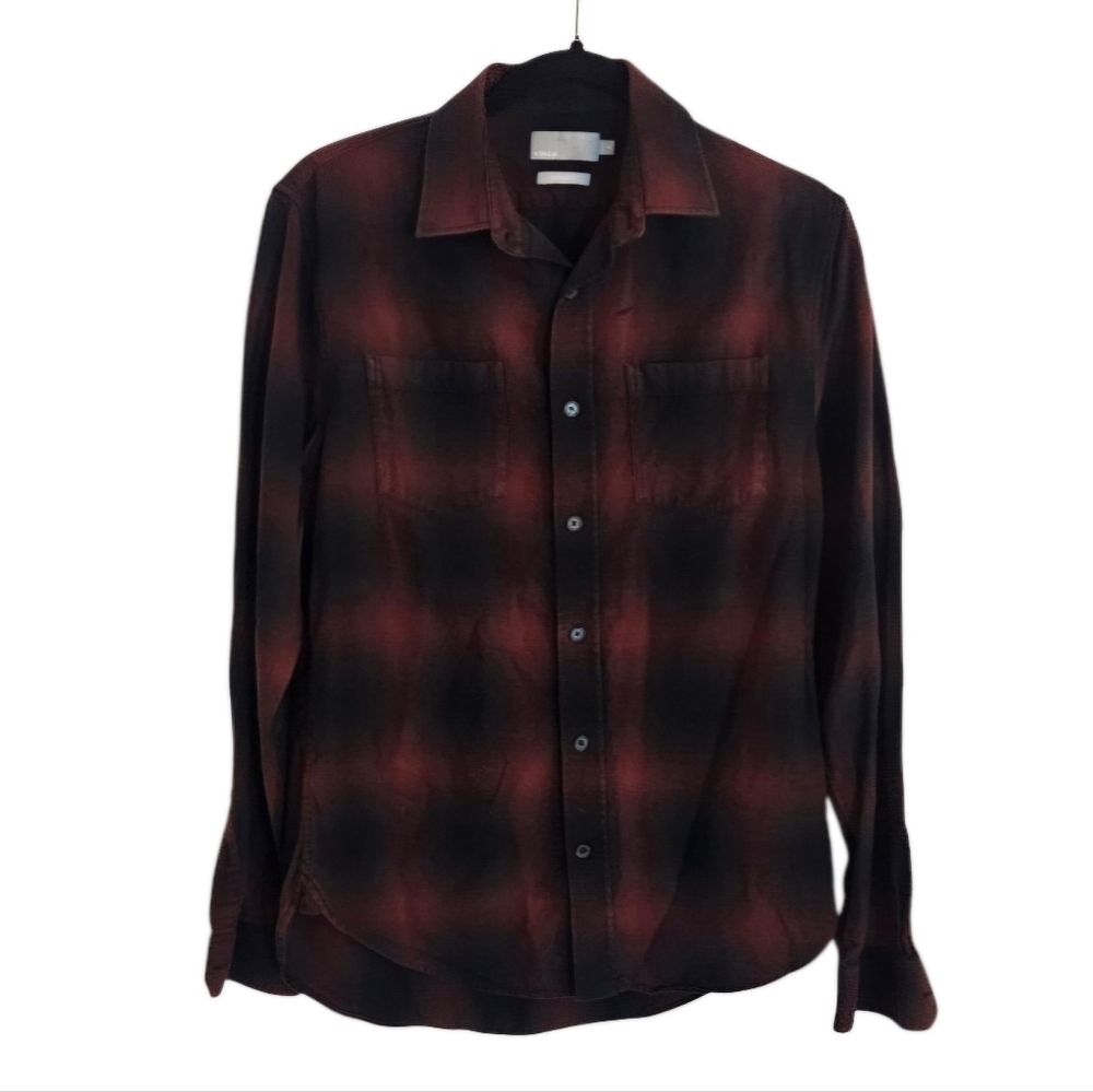 Vince Mens Shadow Plaid Red/Black Long-sleeved Casual Button-down Shirt size XS